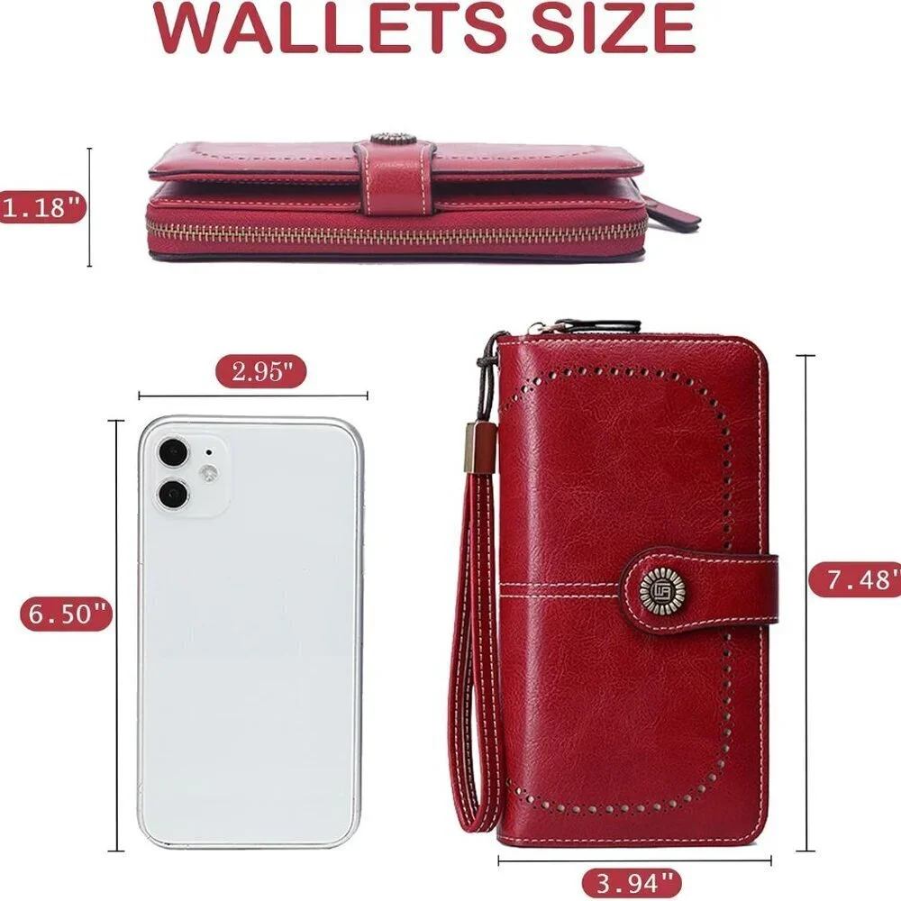 Leather Wallet for Women Large Capacity Credit Card Holder Wristlet